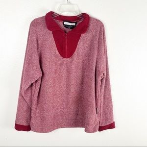 WOOLLY THREADS Red Marled Quarter Zip Long Sleeves Pullover, Size Large